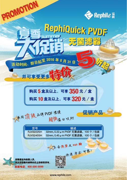 2016年6月,樂楓推出了RephiQuik PVDF無菌針頭式過濾器夏日大促銷!